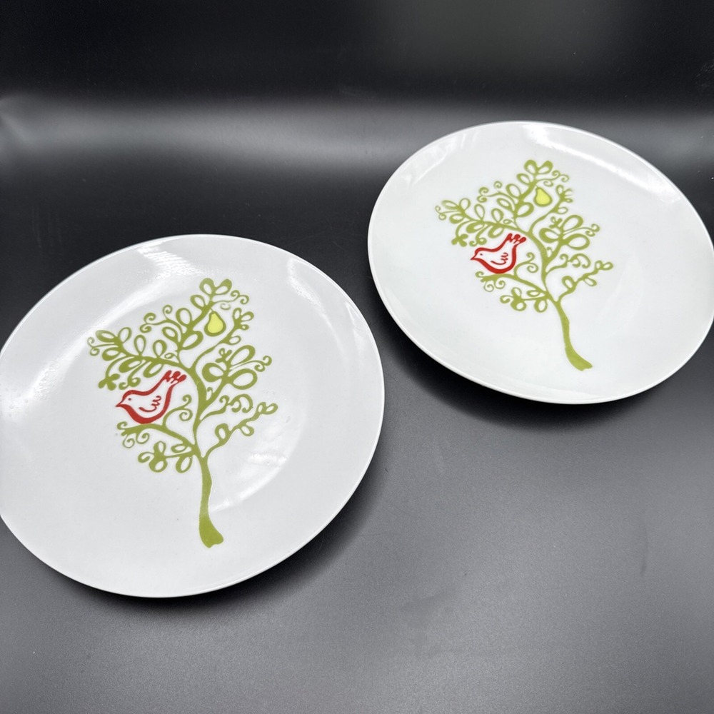 Crate & Barrel Christmas Plates Partridge In A Pear Tree Appetizer Salad Dessert